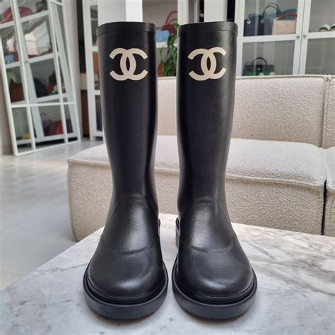 beige chanel rain boots|chanel high heel boots.